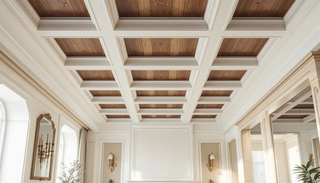 Factors influencing the cost of coffered ceilings, illustrated by a visual comparison of materials.
