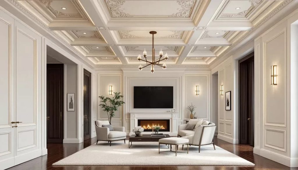 Expert craftsmanship in coffered ceilings by AM Group Studio, showcasing quality installation.