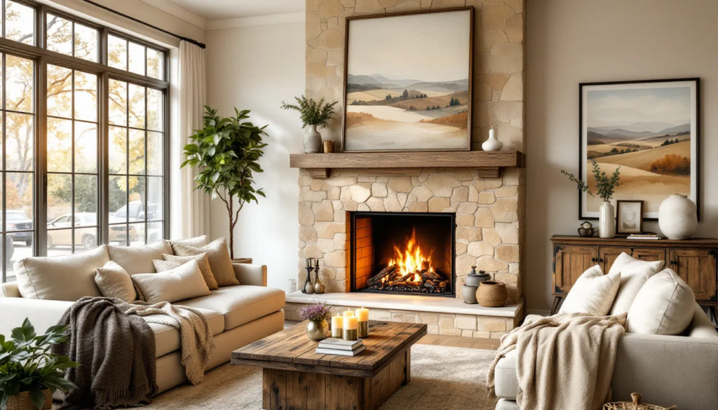 A stylish cast stone fireplace mantel enhancing a modern living space.