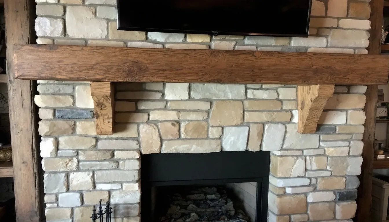 Tools and materials used for the installation of stone fireplace surrounds.