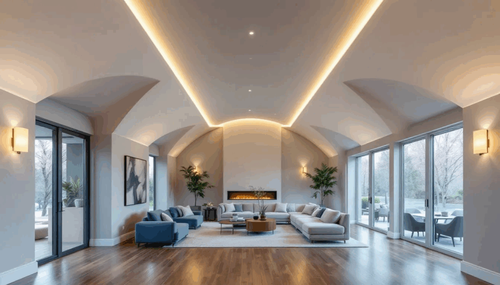 A vaulted ceiling in a modern residential home.
