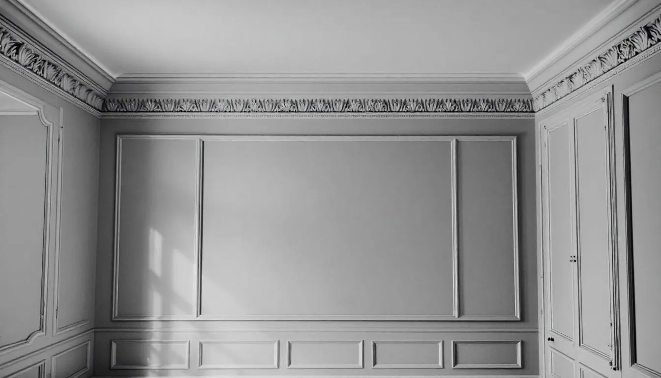 Monochromatic crown molding enhancing the elegance of a room.