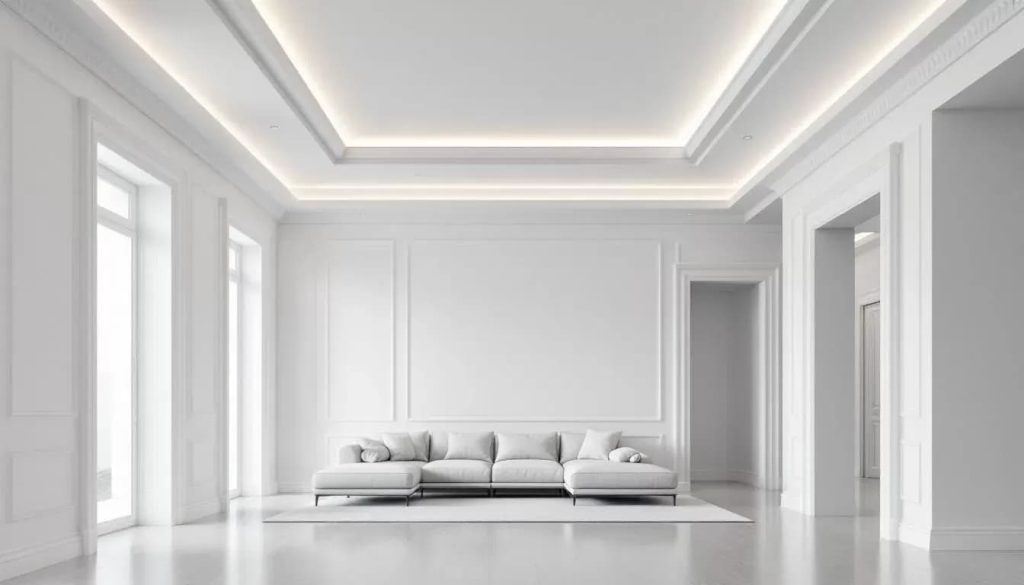 High-contrast crown molding creating a striking visual effect.