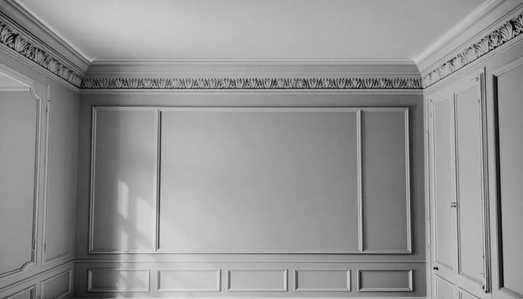 Monochromatic crown molding enhancing the elegance of a room.