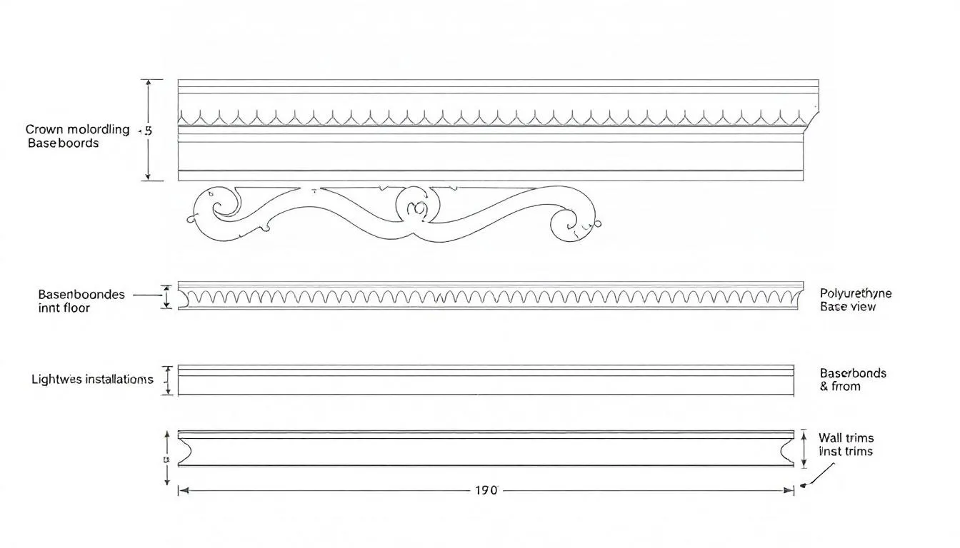 Best Ceiling Molding Ideas for Every Room The image showcases various types of ceiling moldings, including elegant crown moldings, functional baseboards, and stylish wall trims, highlighting their diverse materials and designs that can enhance the aesthetic of any room. Each molding type serves a unique purpose, contributing to the overall harmony and style of the space.
