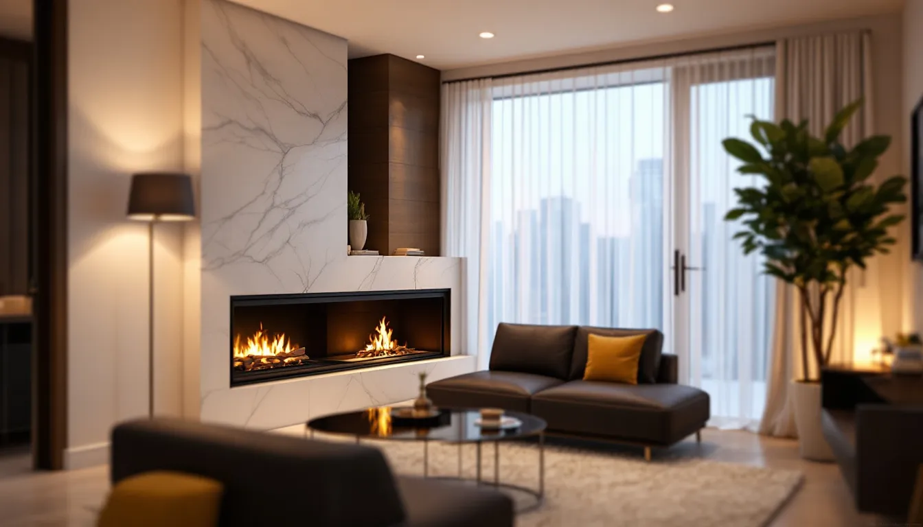 Maximizing space with a corner fireplace in a stylish living room.